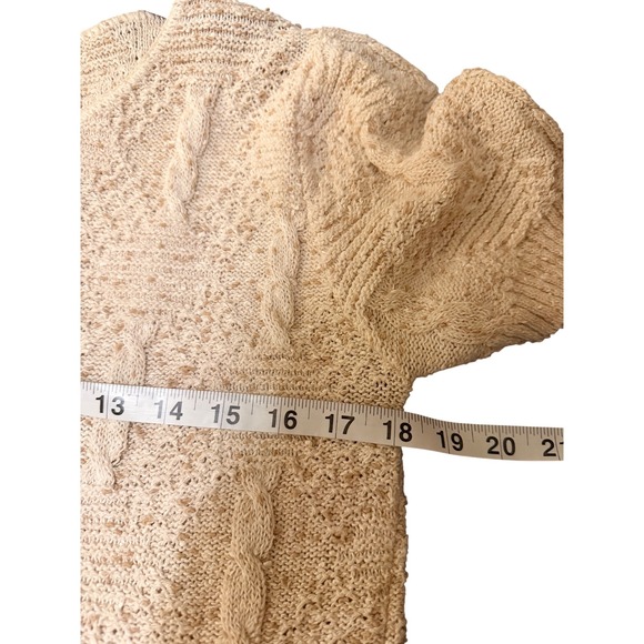 Kenneth Too! Knit Sweater Top Cream Cable Knit Short Sleeve Keyhole Back Size M - Picture 5 of 7